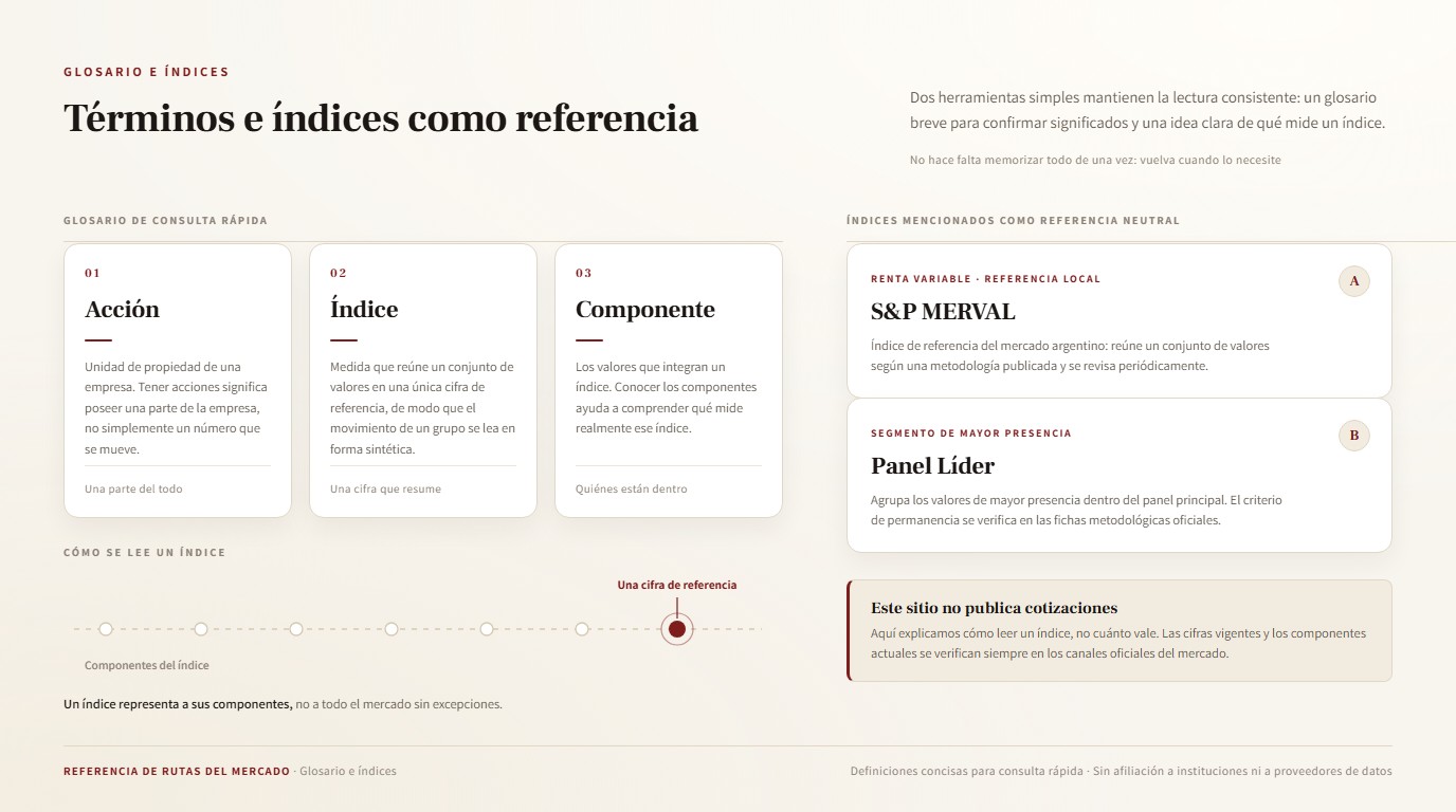 Fichas de glosario y de índices ordenadas con prolijidad